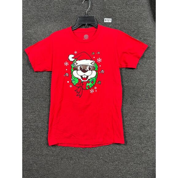 Buc-ees T-Shirt Size S Red It's Not About What's Under The Tree Short Sleeves - Picture 2 of 5